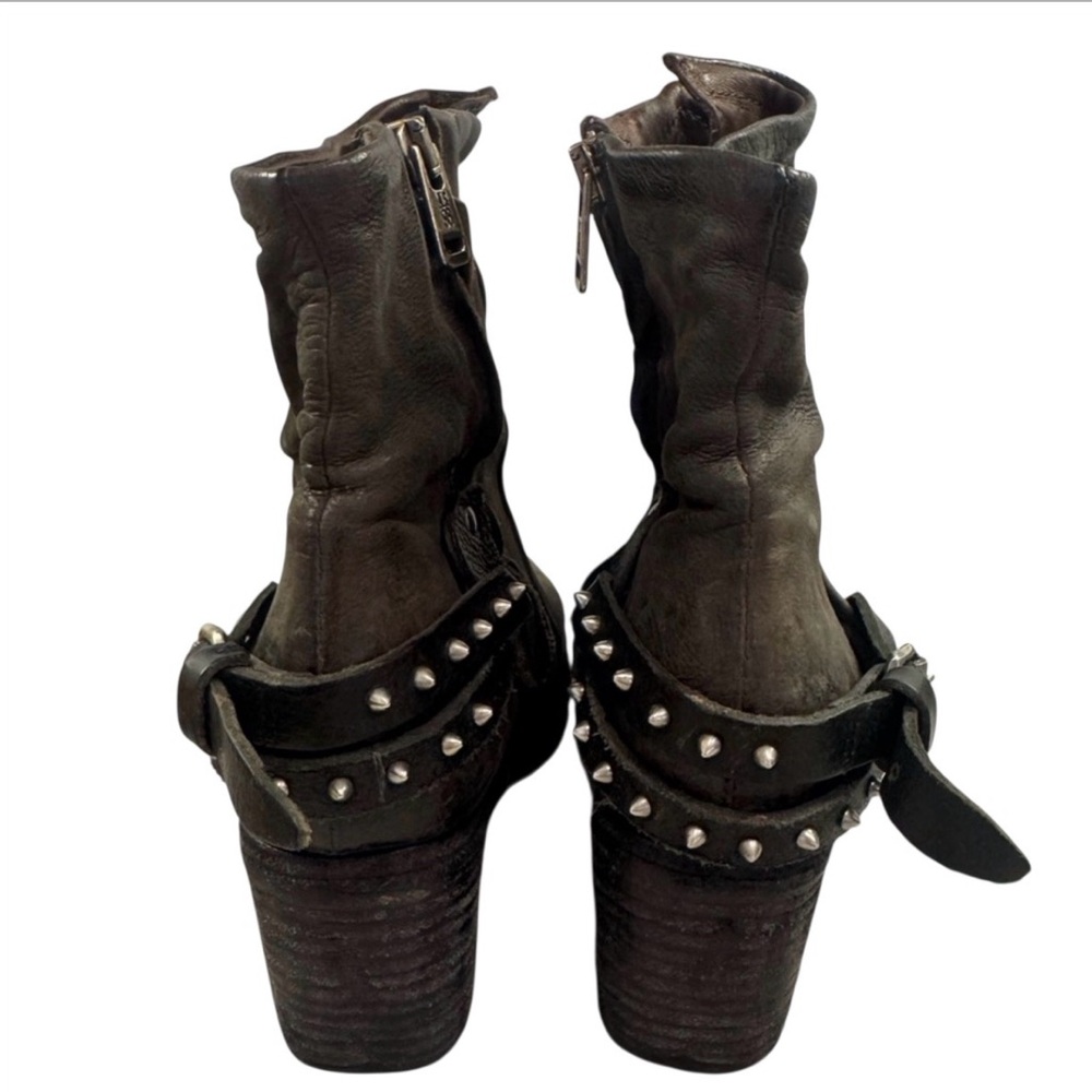 A.S.98 Distressed Leather Gray Ankle Boots with Studded Strap - Picture 4 of 12
